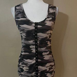 Midi Camouflage Tank Dress Size Small S NEW Slit Front Grommets